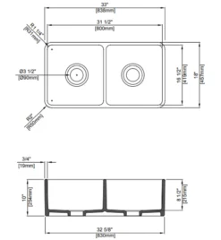 BOCCHI Classico 33" Fireclay Farmhouse Apron 50/50 Double Bowl Kitchen Sink, White, 1139-001-0120