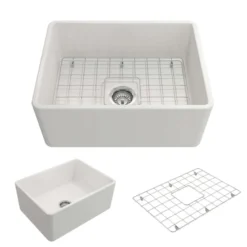 BOCCHI Classico 24" Fireclay Farmhouse Apron Single Bowl Kitchen Sink, White, 1137-001-0120