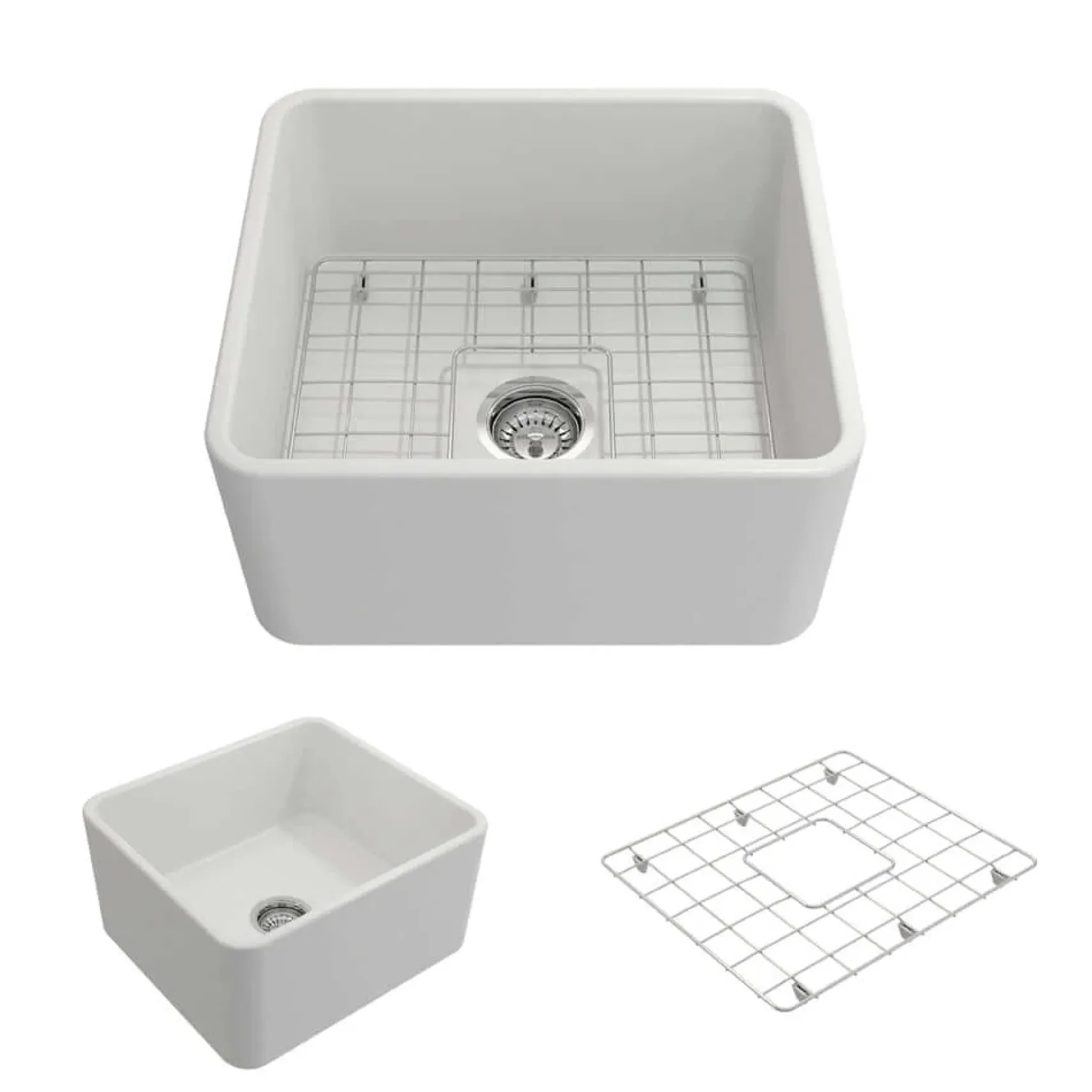 BOCCHI Classico 20" Fireclay Farmhouse Apron Single Bowl Kitchen Sink, Matte White, 1136-002-0120