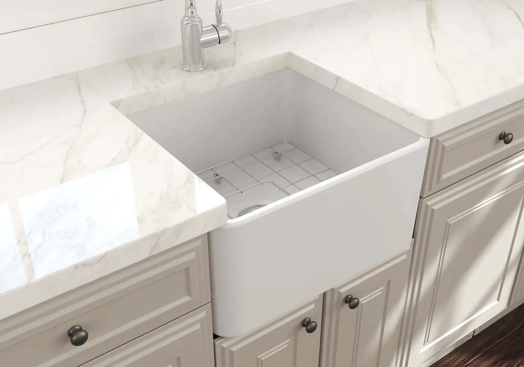 BOCCHI Classico 20" Fireclay Farmhouse Apron Single Bowl Kitchen Sink, Matte White, 1136-002-0120