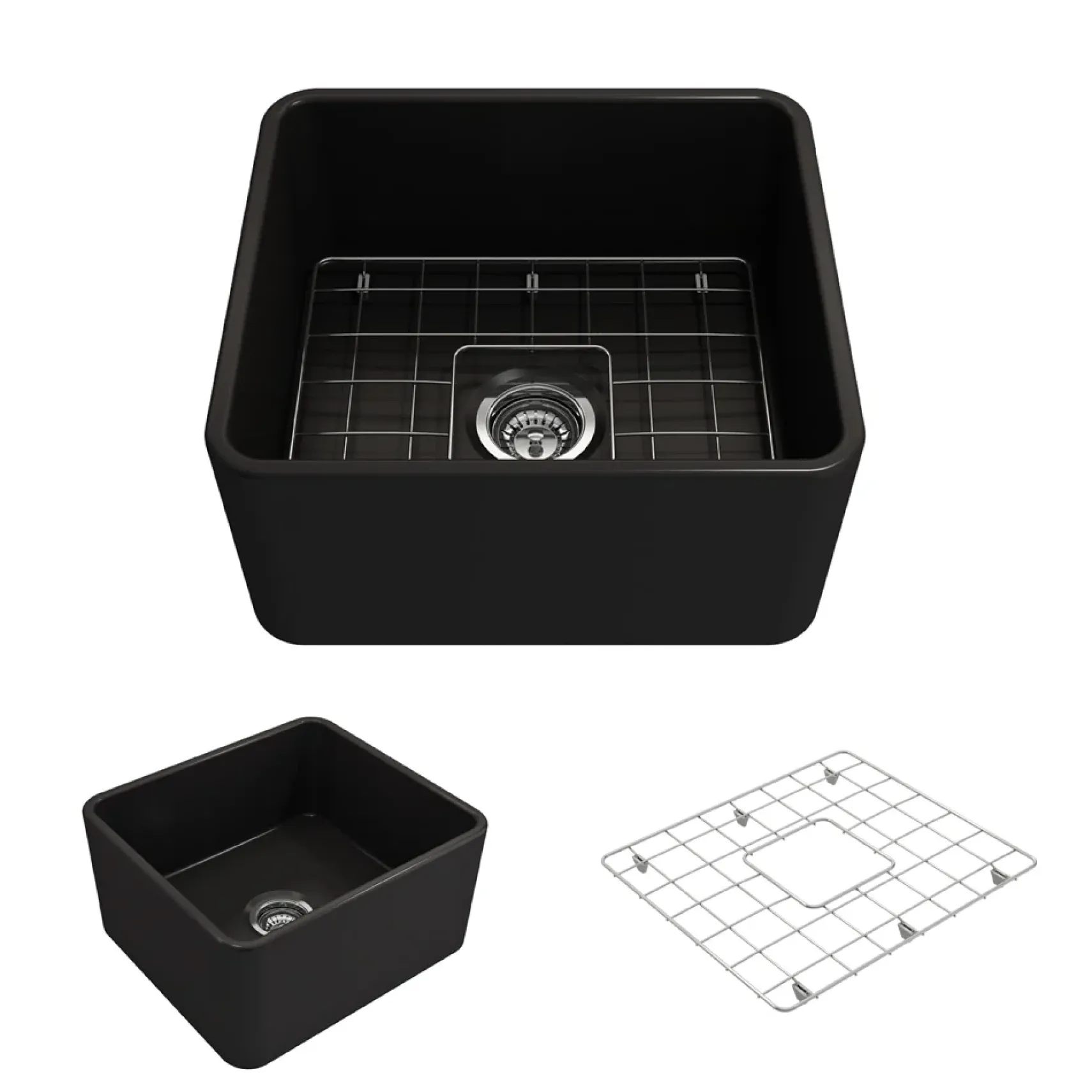 BOCCHI Classico 20" Fireclay Farmhouse Apron Single Bowl Kitchen Sink, Matte Black, 1136-004-0120