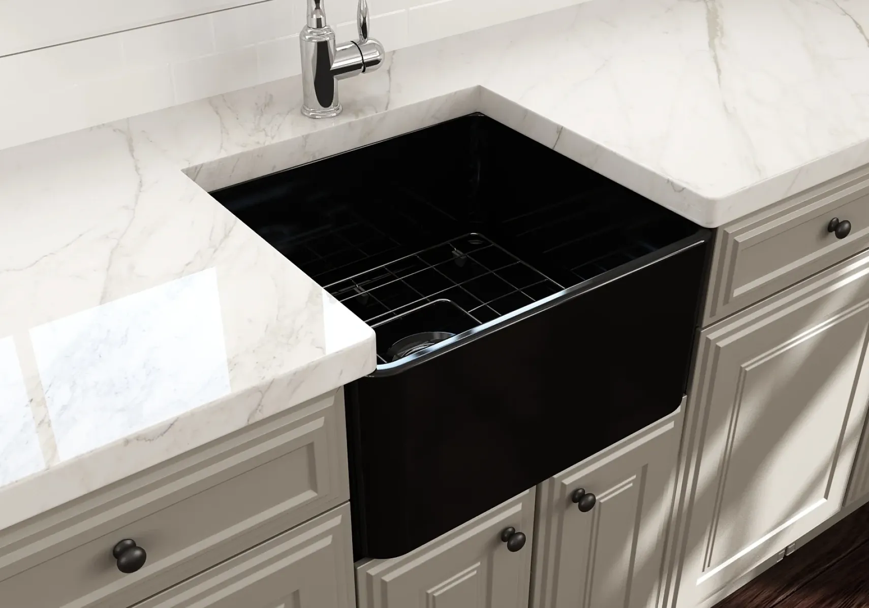 BOCCHI Classico 20" Fireclay Farmhouse Apron Single Bowl Kitchen Sink, Black, 1136-005-0120