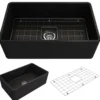 BOCCHI Classico 30" Fireclay Farmhouse Apron Single Bowl Kitchen Sink, Matte Black, 1138-004-0120