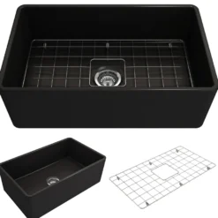 BOCCHI Classico 30" Fireclay Farmhouse Apron Single Bowl Kitchen Sink, Matte Black, 1138-004-0120