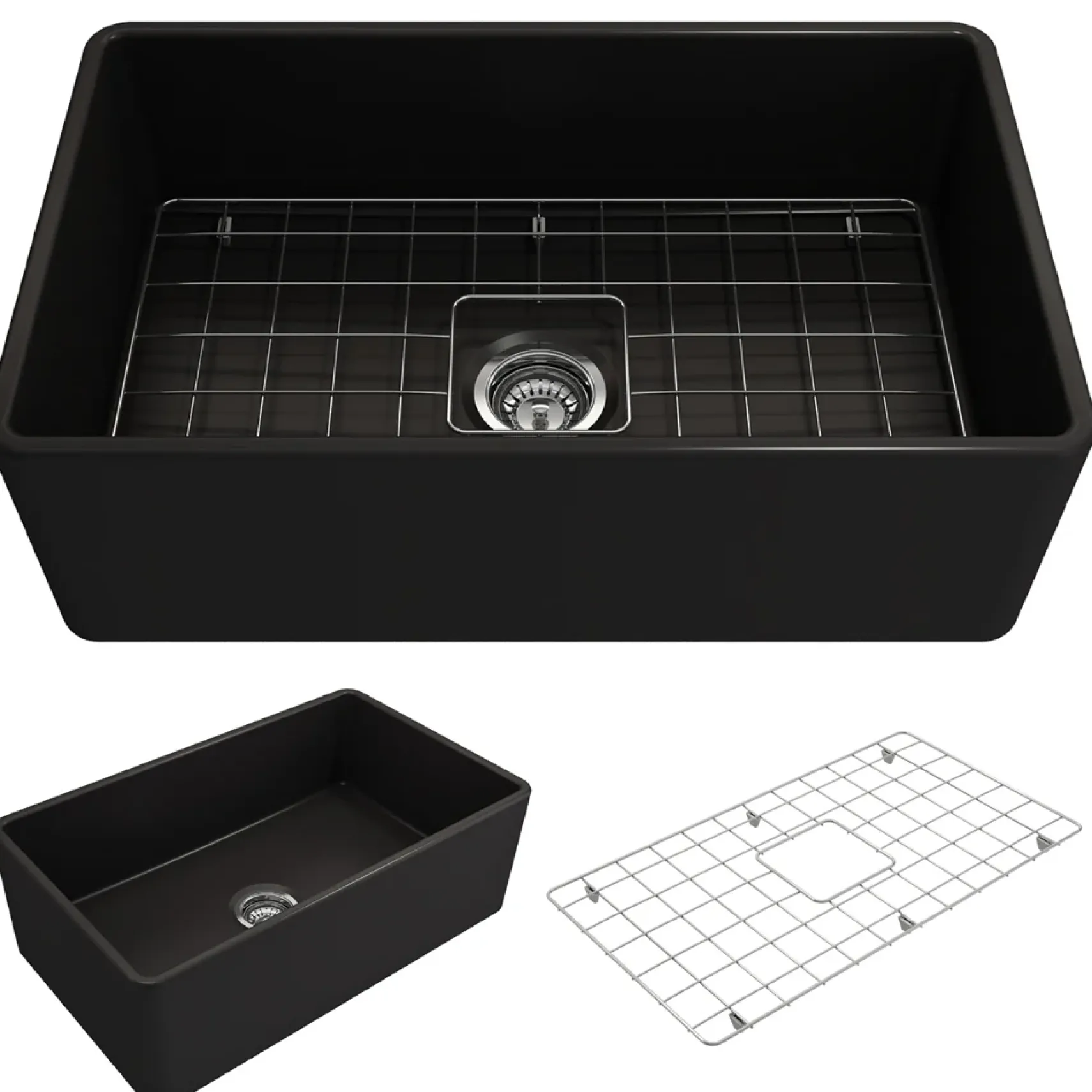 BOCCHI Classico 30" Fireclay Farmhouse Apron Single Bowl Kitchen Sink, Matte Black, 1138-004-0120