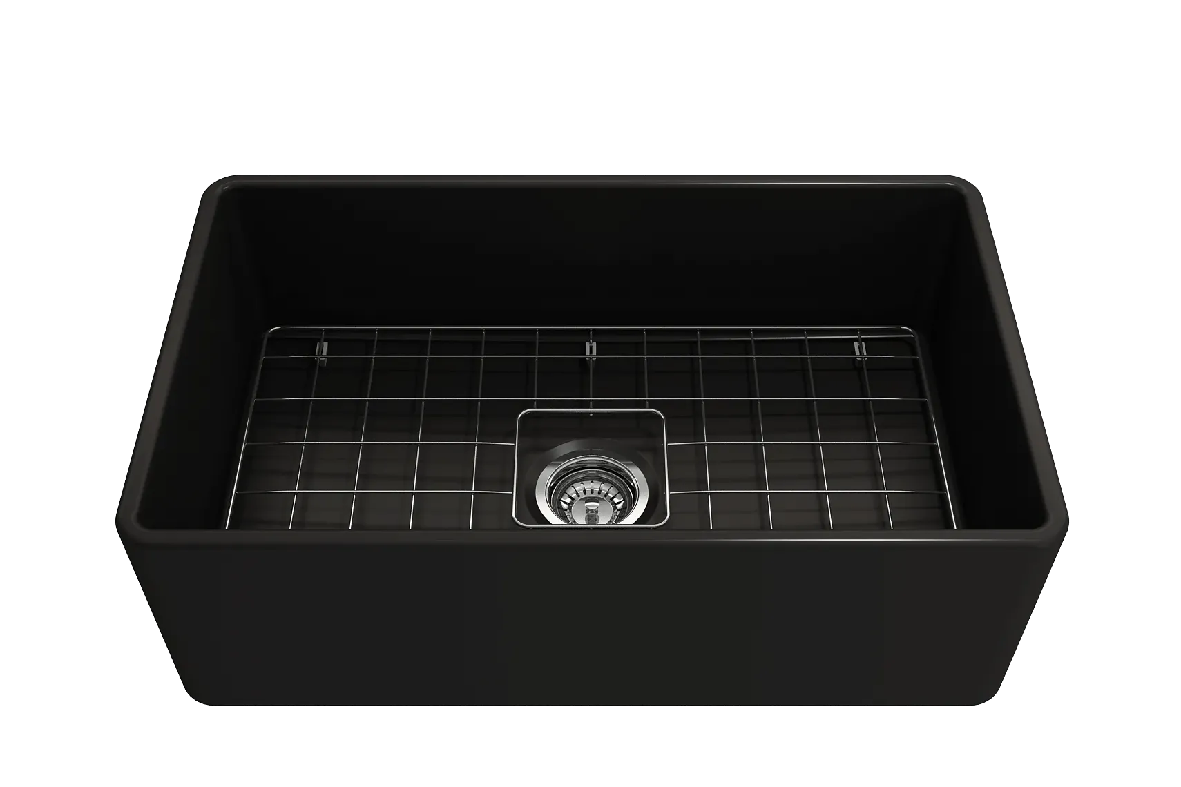 BOCCHI Classico 30" Fireclay Farmhouse Sink Kit with Faucet and Accessories, Matte Black (sink) / Matte Black (faucet), 1138-004-2020MB