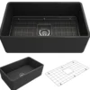 BOCCHI Classico 30" Fireclay Farmhouse Apron Single Bowl Kitchen Sink, Matte Dark Gray, 1138-020-0120