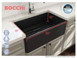 BOCCHI Classico 30" Fireclay Farmhouse Apron Single Bowl Kitchen Sink, Matte Dark Gray, 1138-020-0120
