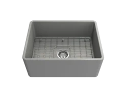 BOCCHI Classico 24" Fireclay Farmhouse Apron Single Bowl Kitchen Sink, Matte Gray, 1137-006-0120