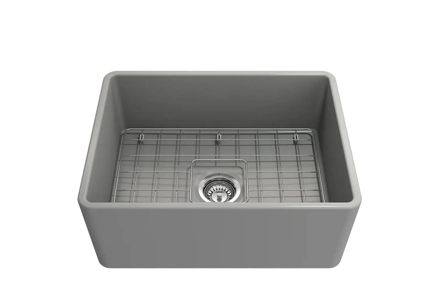 BOCCHI Classico 24" Fireclay Farmhouse Apron Single Bowl Kitchen Sink, Matte Gray, 1137-006-0120