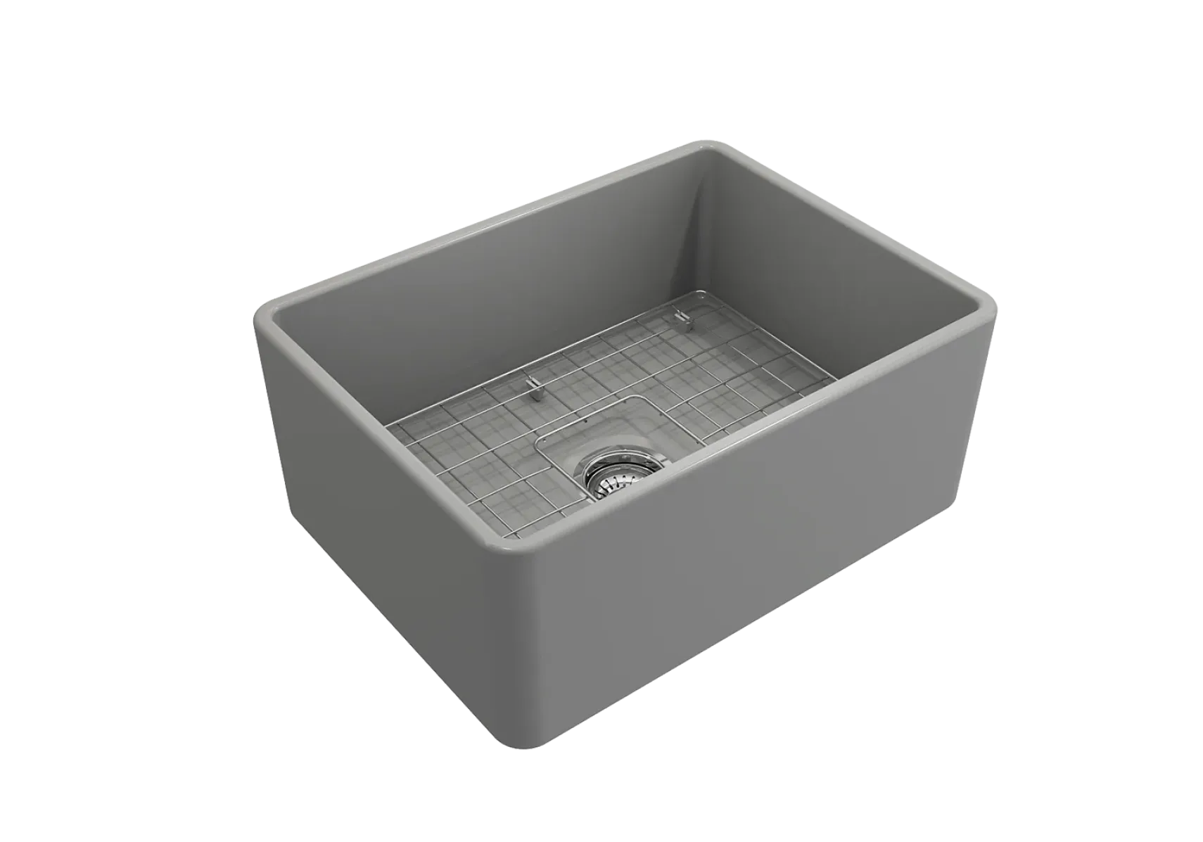 BOCCHI Classico 24" Fireclay Farmhouse Apron Single Bowl Kitchen Sink, Matte Gray, 1137-006-0120