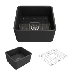 BOCCHI Classico 20" Fireclay Farmhouse Apron Single Bowl Kitchen Sink, Matte Dark Gray, 1136-020-0120