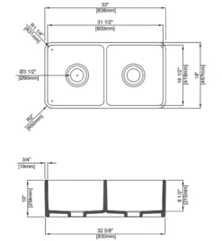 BOCCHI Classico 33" Fireclay Farmhouse Sink Kit with Faucet and Accessories, 50/50 Double Bowl, White (sink) / Chrome (faucet), 1139-001-2020CH