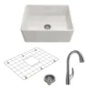 BOCCHI Classico 24" Fireclay Farmhouse Sink Kit with Faucet and Accessories, White (sink) / Chrome (faucet), 1137-001-2024CH