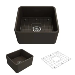 BOCCHI Classico 20" Fireclay Farmhouse Apron Single Bowl Kitchen Sink, Matte Brown, 1136-025-0120