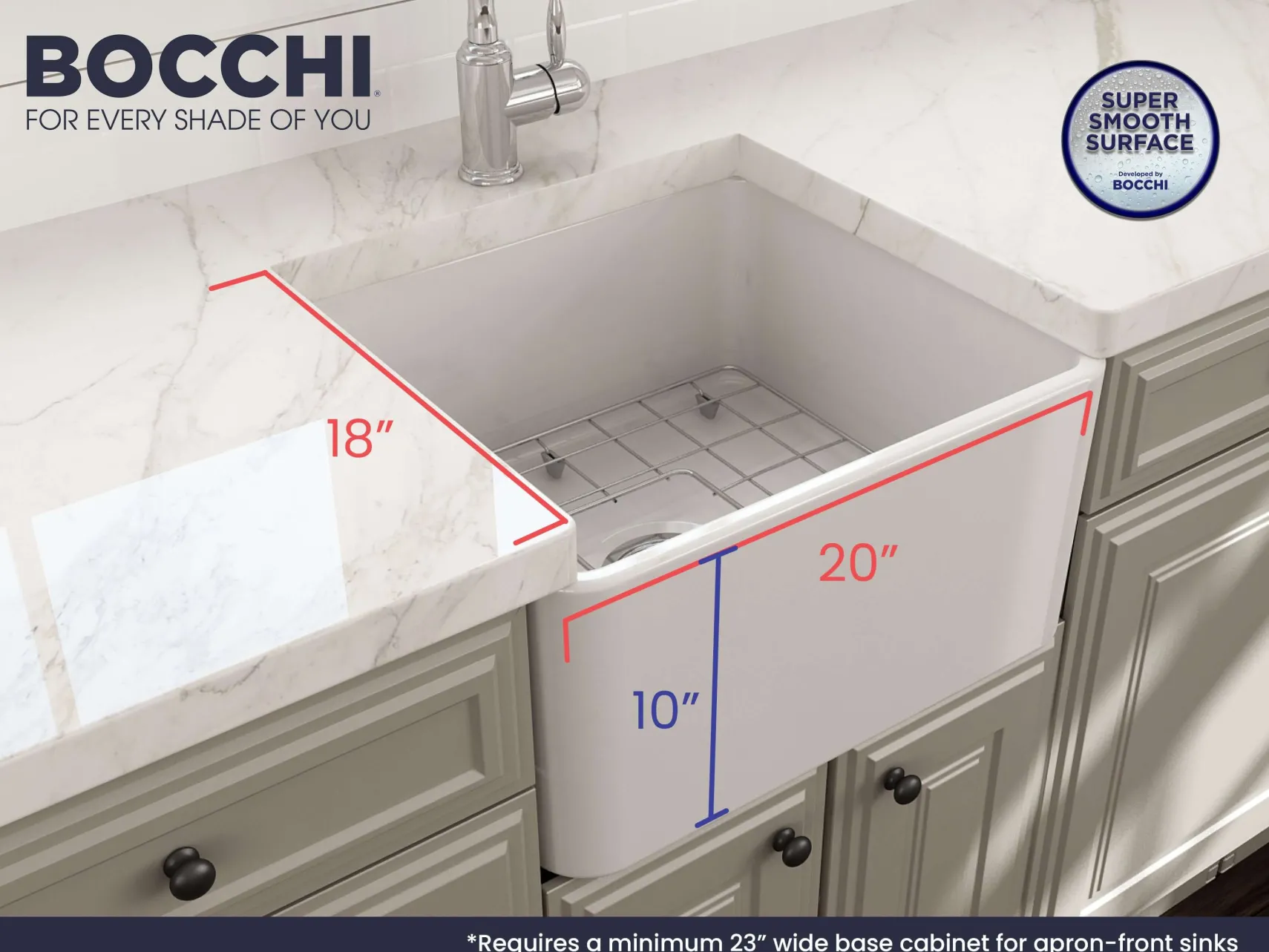 BOCCHI Classico 20" Fireclay Farmhouse Apron Single Bowl Kitchen Sink, White, 1136-001-0120