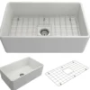 BOCCHI Classico 30" Fireclay Farmhouse Apron Single Bowl Kitchen Sink, Matte White, 1138-002-0120