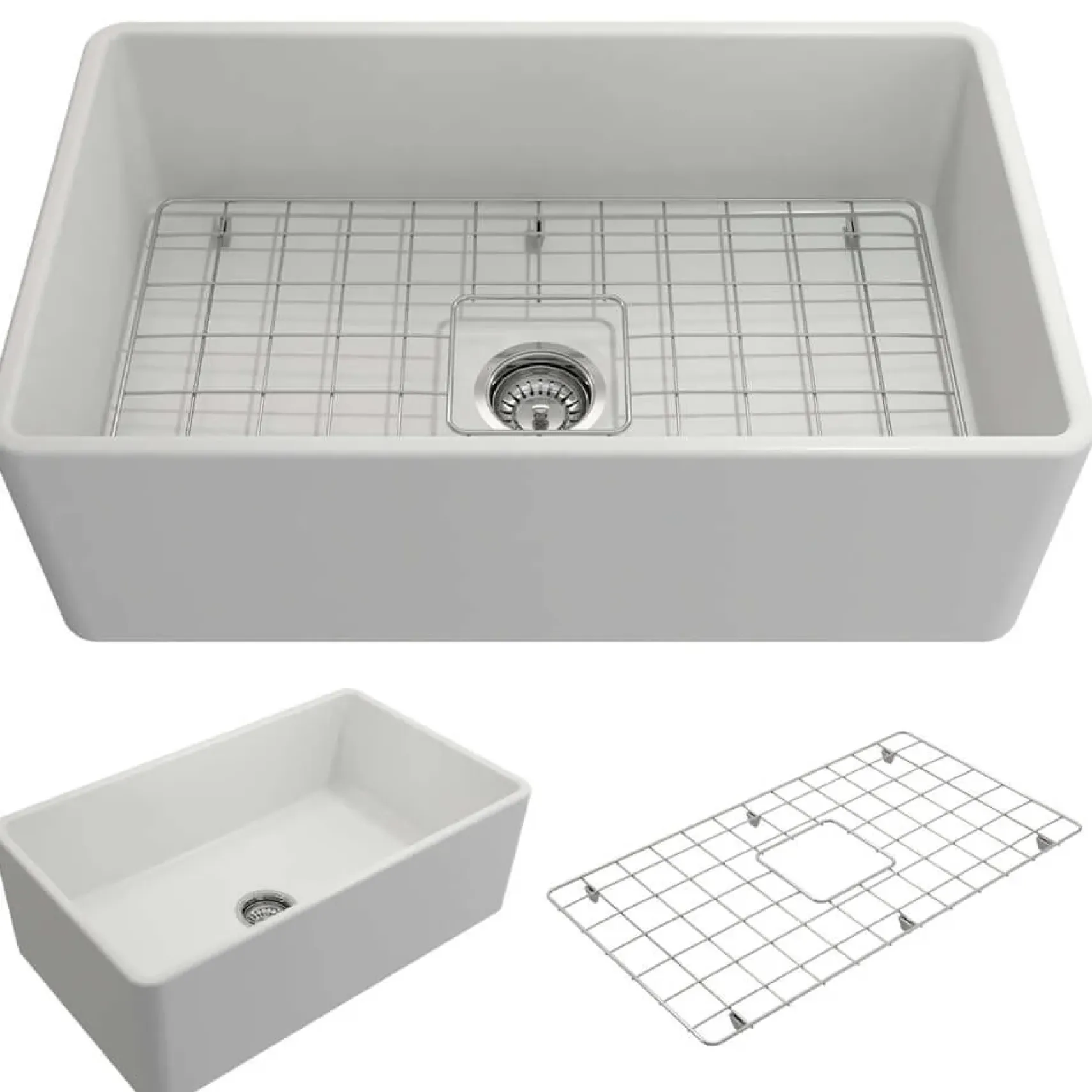 BOCCHI Classico 30" Fireclay Farmhouse Apron Single Bowl Kitchen Sink, Matte White, 1138-002-0120