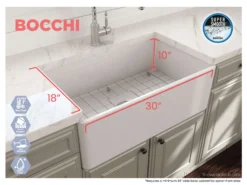 BOCCHI Classico 30" Fireclay Farmhouse Apron Single Bowl Kitchen Sink, Matte White, 1138-002-0120