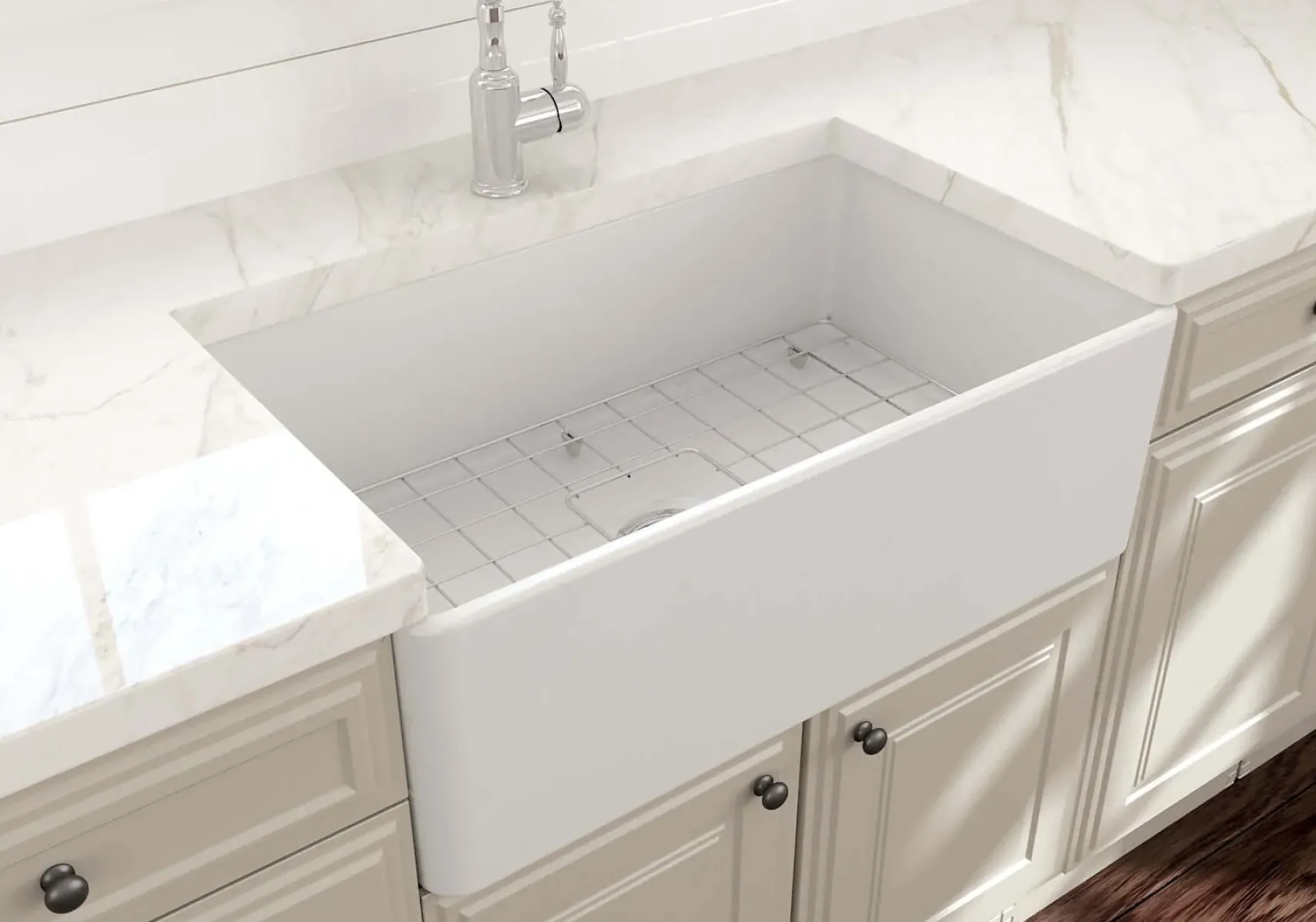 BOCCHI Classico 30" Fireclay Farmhouse Apron Single Bowl Kitchen Sink, Matte White, 1138-002-0120