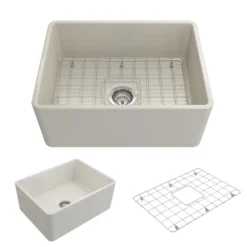 BOCCHI Classico 24" Fireclay Farmhouse Apron Single Bowl Kitchen Sink, Biscuit, 1137-014-0120