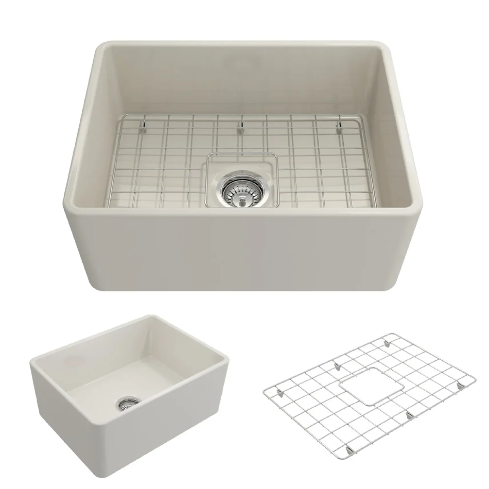 BOCCHI Classico 24" Fireclay Farmhouse Apron Single Bowl Kitchen Sink, Biscuit, 1137-014-0120
