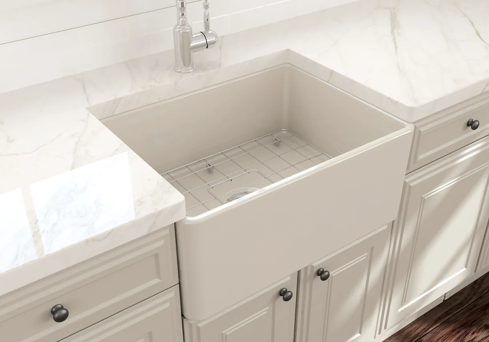 BOCCHI Classico 24" Fireclay Farmhouse Apron Single Bowl Kitchen Sink, Biscuit, 1137-014-0120