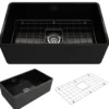 BOCCHI Classico 30" Fireclay Farmhouse Apron Single Bowl Kitchen Sink, Black, 1138-005-0120