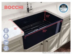 BOCCHI Classico 30" Fireclay Farmhouse Apron Single Bowl Kitchen Sink, Sapphire Blue, 1138-010-0120