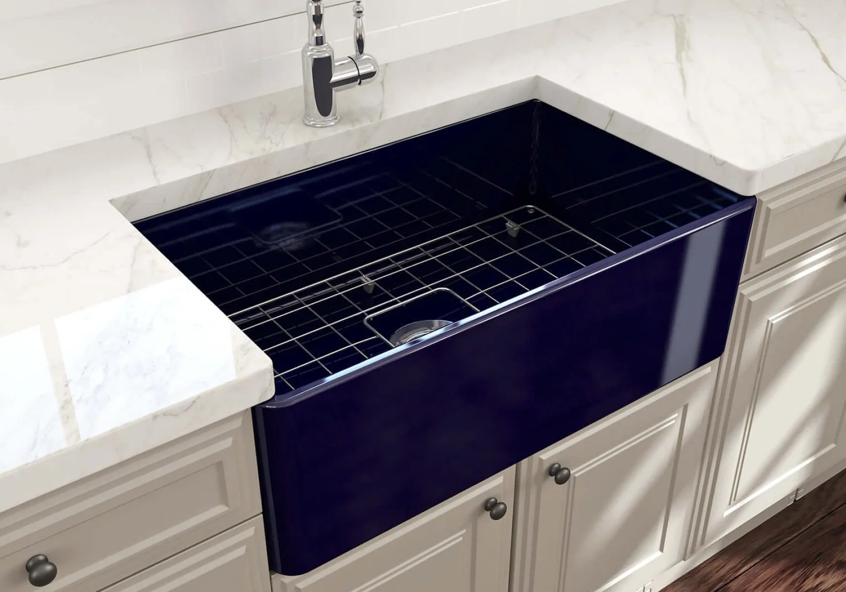 BOCCHI Classico 30" Fireclay Farmhouse Apron Single Bowl Kitchen Sink, Sapphire Blue, 1138-010-0120