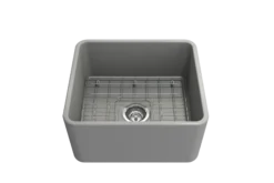 BOCCHI Classico 20" Fireclay Farmhouse Apron Single Bowl Kitchen Sink, Matte Gray, 1136-006-0120