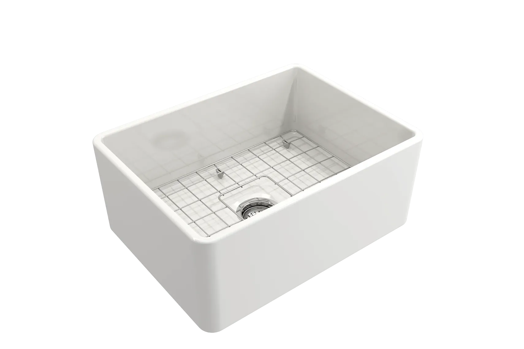BOCCHI Classico 24" Fireclay Farmhouse Sink Kit with Faucet and Accessories, White (sink) / Stainless Steel (faucet), 1137-001-2024SS
