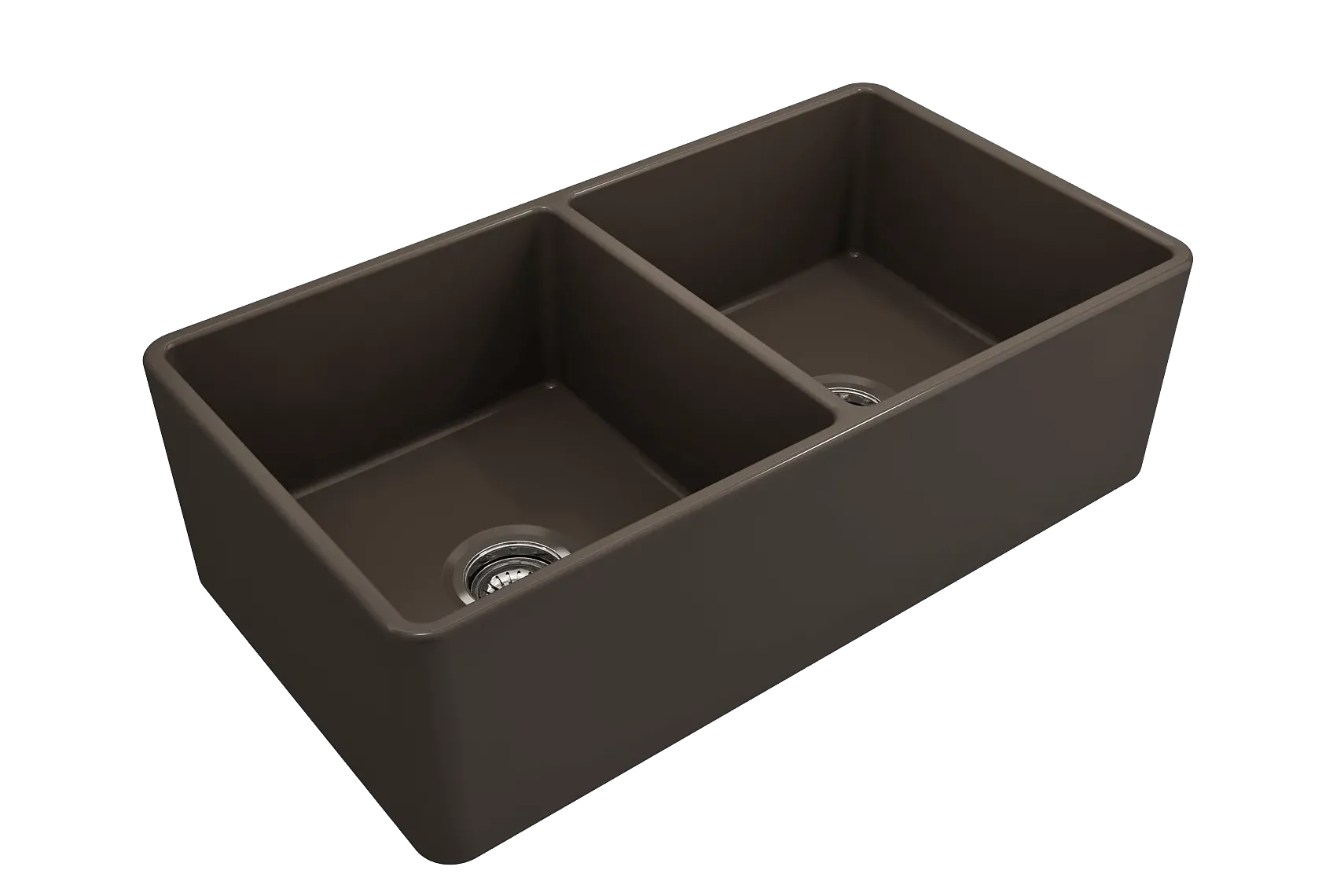 BOCCHI Classico 33" Fireclay Farmhouse Apron 50/50 Double Bowl Kitchen Sink, Matte Brown, 1139-025-0120