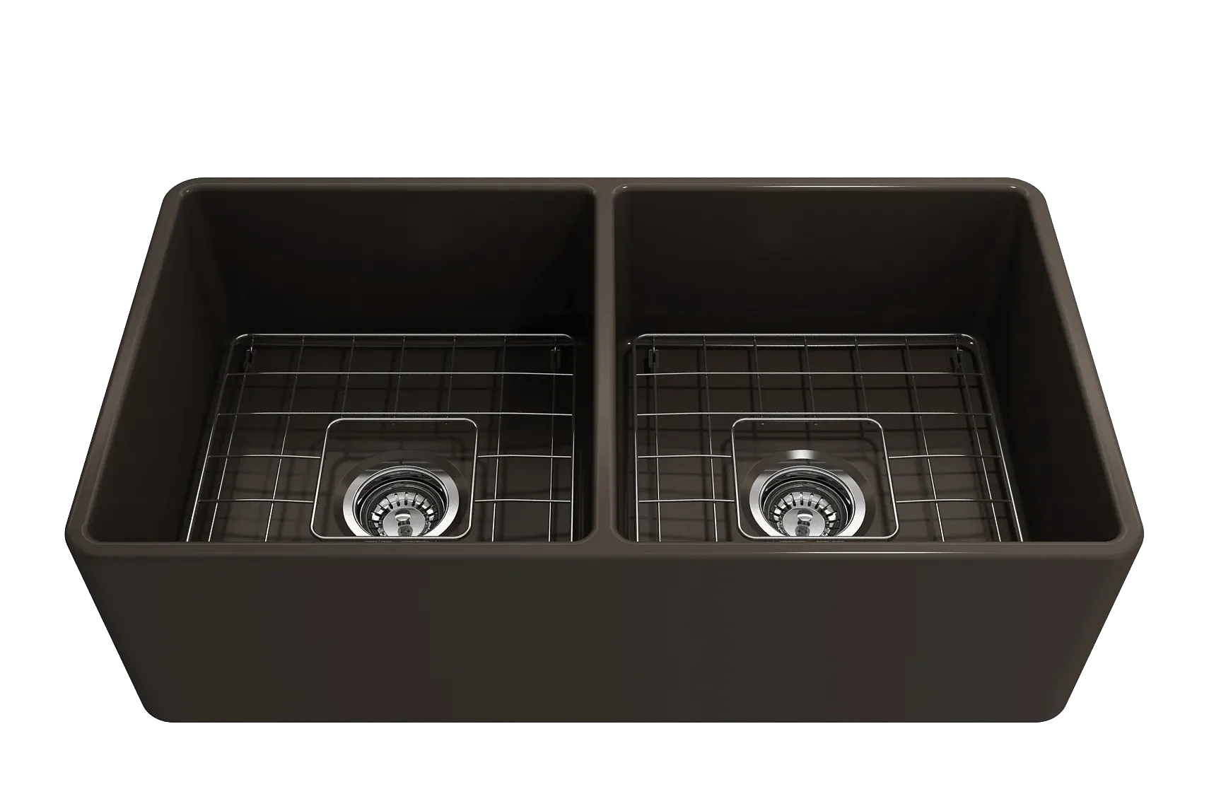 BOCCHI Classico 33" Fireclay Farmhouse Apron 50/50 Double Bowl Kitchen Sink, Matte Brown, 1139-025-0120