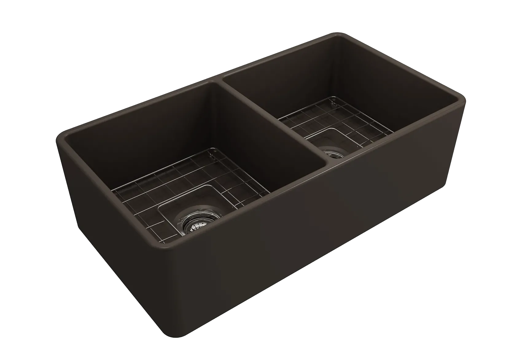 BOCCHI Classico 33" Fireclay Farmhouse Apron 50/50 Double Bowl Kitchen Sink, Matte Brown, 1139-025-0120