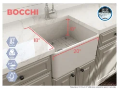 BOCCHI Classico 20" Fireclay Farmhouse Apron Single Bowl Kitchen Sink, Biscuit, 1136-014-0120