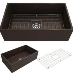 BOCCHI Contempo 33" Fireclay Farmhouse Apron Single Bowl Kitchen Sink, Matte Brown, 1352-025-0120