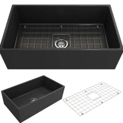 BOCCHI Contempo 33" Fireclay Farmhouse Apron Single Bowl Kitchen Sink, Matte Dark Gray, 1352-020-0120