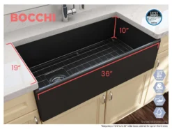 BOCCHI Contempo 36" Fireclay Farmhouse Apron Single Bowl Kitchen Sink, Matte Dark Gray, 1354-020-0120