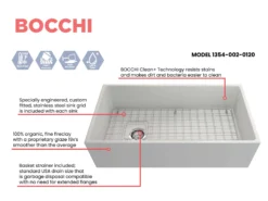 BOCCHI Contempo 36" Fireclay Farmhouse Apron Single Bowl Kitchen Sink, Matte White, 1354-002-0120