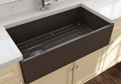 BOCCHI Contempo 36" Fireclay Farmhouse Apron Single Bowl Kitchen Sink, Matte Brown, 1354-025-0120
