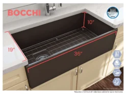 BOCCHI Contempo 36" Fireclay Farmhouse Apron Single Bowl Kitchen Sink, Matte Brown, 1354-025-0120