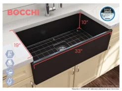 BOCCHI Contempo 33" Fireclay Farmhouse Apron Single Bowl Kitchen Sink, Matte Black, 1352-004-0120