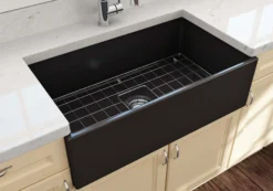 BOCCHI Contempo 33" Fireclay Farmhouse Sink Kit with Faucet and Accessories, Matte Black (sink) / Matte Black (faucet), 1352-004-2020MB
