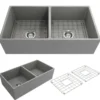 BOCCHI Contempo 36" Fireclay Farmhouse Apron 50/50 Double Bowl Kitchen Sink, Matte Gray, 1350-006-0120