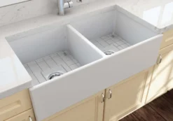 BOCCHI Contempo 36" Fireclay Farmhouse Apron 50/50 Double Bowl Kitchen Sink, Matte White, 1350-002-0120