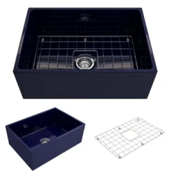 BOCCHI Contempo 27" Fireclay Farmhouse Apron Single Bowl Kitchen Sink, Sapphire Blue, 1356-010-0120