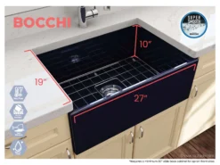 BOCCHI Contempo 27" Fireclay Farmhouse Apron Single Bowl Kitchen Sink, Sapphire Blue, 1356-010-0120