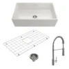 BOCCHI Contempo 33" Fireclay Farmhouse Sink Kit with Faucet and Accessories, White (sink) / Chrome (faucet), 1352-001-2020CH