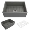 BOCCHI Contempo 27" Fireclay Farmhouse Apron Single Bowl Kitchen Sink, Matte Gray, 1356-006-0120